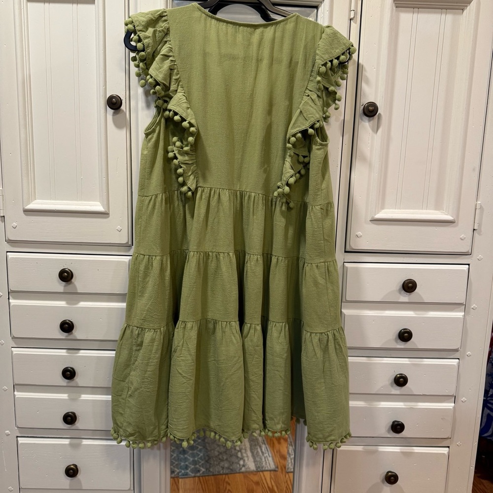 Umgee Small Olive Green Tiered Dress with Multicolor Floral Embroidery - Picture 5 of 7